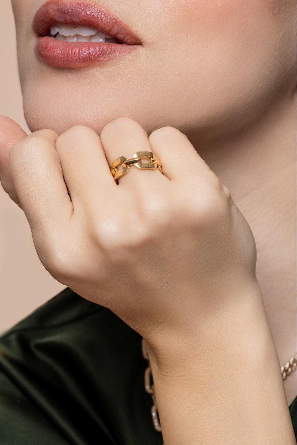 Flat Geo Link ring-YELLOW GOLD-7-JEWELRYFINE JEWELRING-SHAY JEWELRY