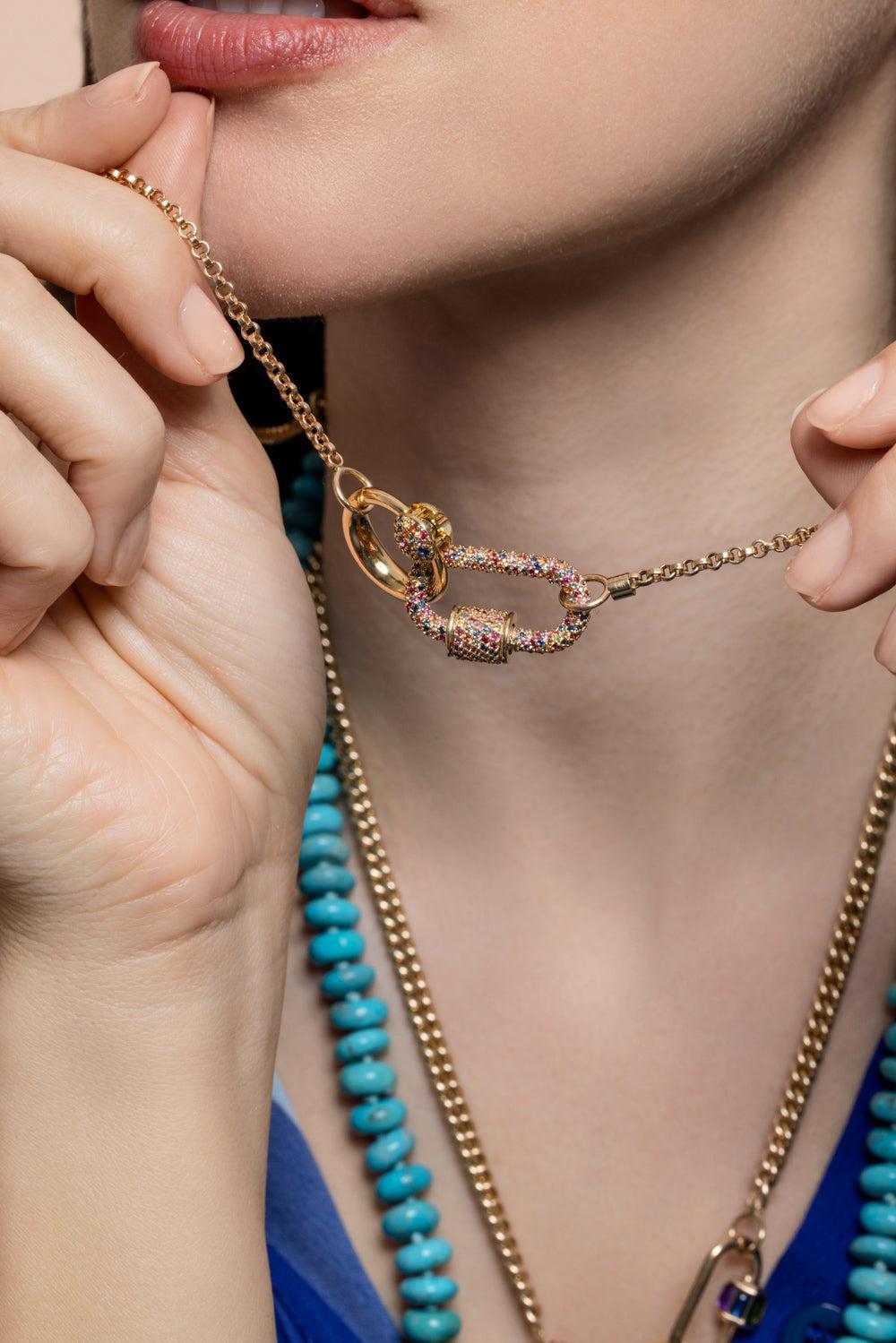 Mixed Sapphire Stoned Baby Musgrave Lock-YELLOW GOLD-JEWELRYFINE JEWELPENDANT-MARLA AARON