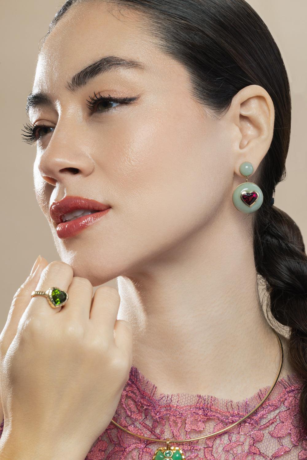 Green Tourmaline Bezel Heirloom Ring-YELLOW GOLD-7-JEWELRYFINE JEWELRING-RETROUVAI