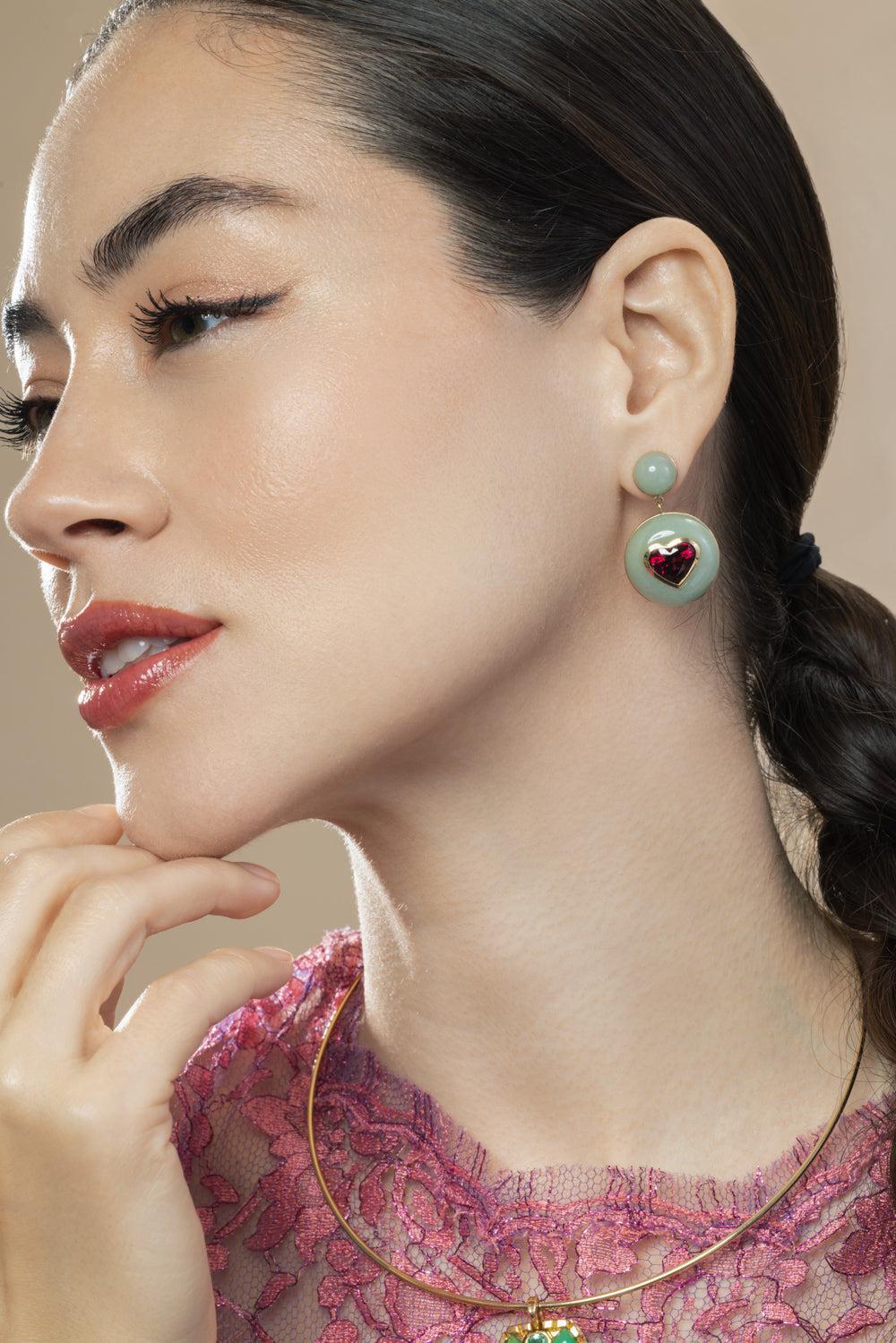 Rhodolite Garnet Lollipop Heart Earrings-YELLOW GOLD-JEWELRYFINE JEWELEARRING-RETROUVAI