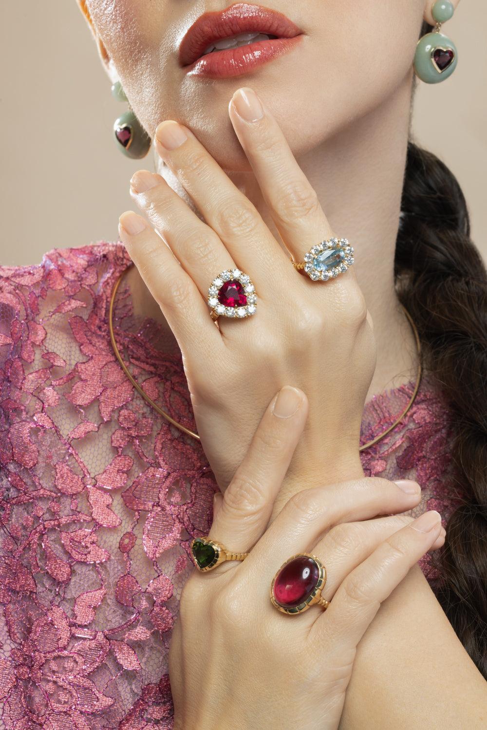 Rubellite Diamond Heirloom Bezel Ring-YELLOW GOLD-6-JEWELRYFINE JEWELRING-RETROUVAI