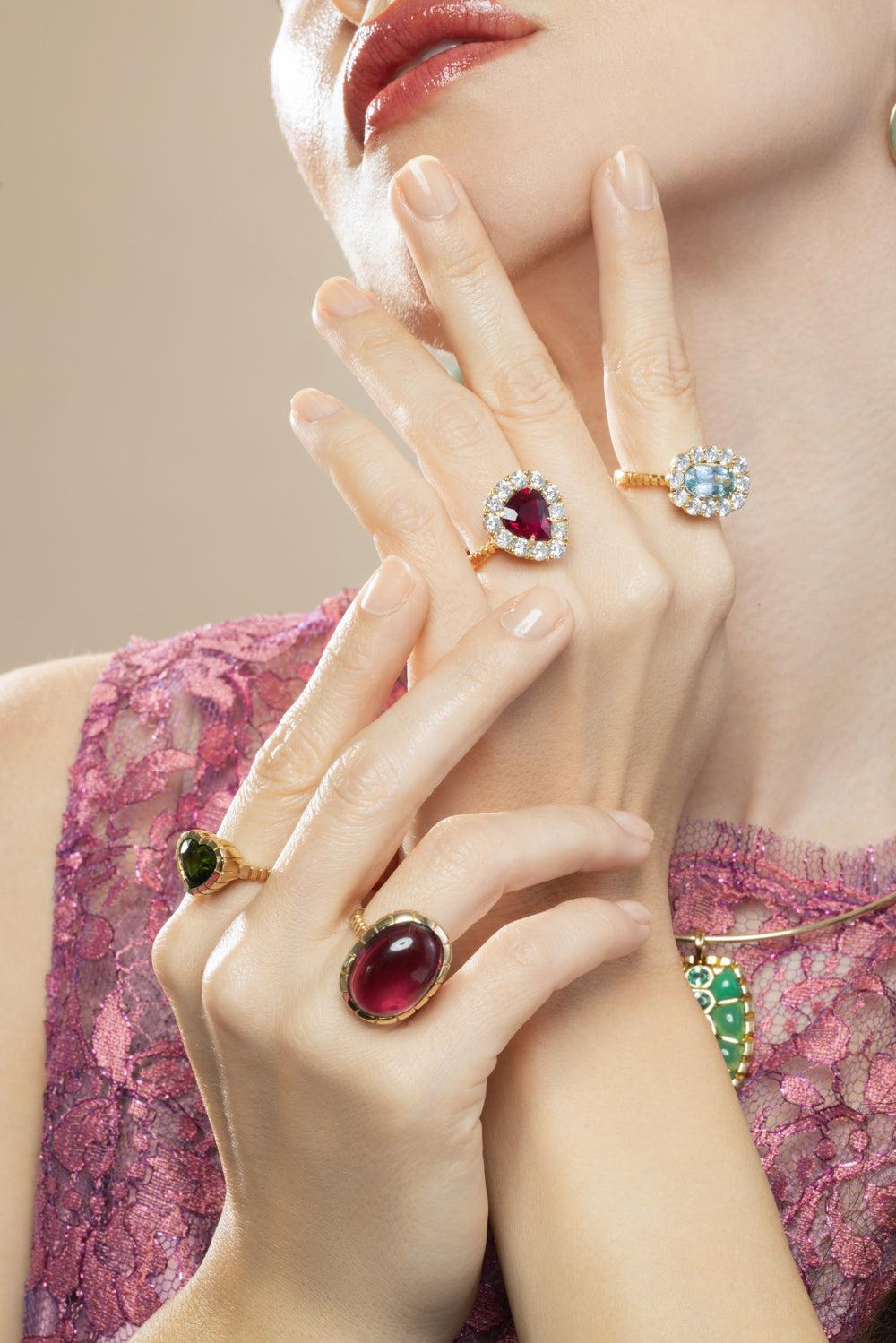 Rubellite Diamond Heirloom Bezel Ring-YELLOW GOLD-6-JEWELRYFINE JEWELRING-RETROUVAI