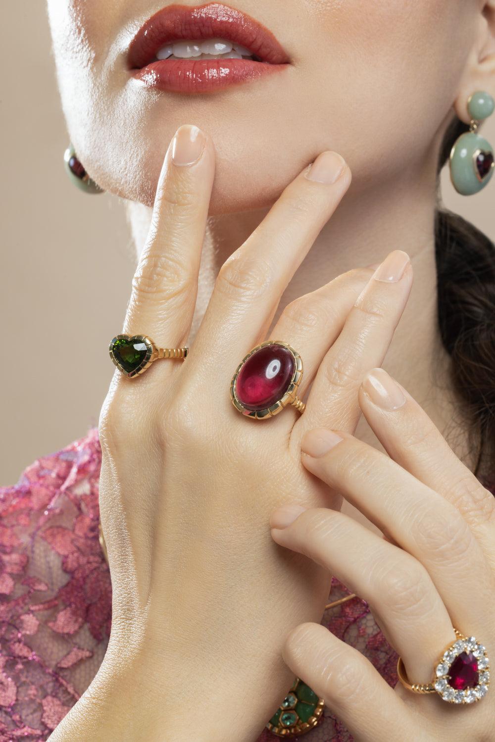 Pink Tourmaline Bezel Heirloom Ring-YELLOW GOLD-7-JEWELRYFINE JEWELRING-RETROUVAI