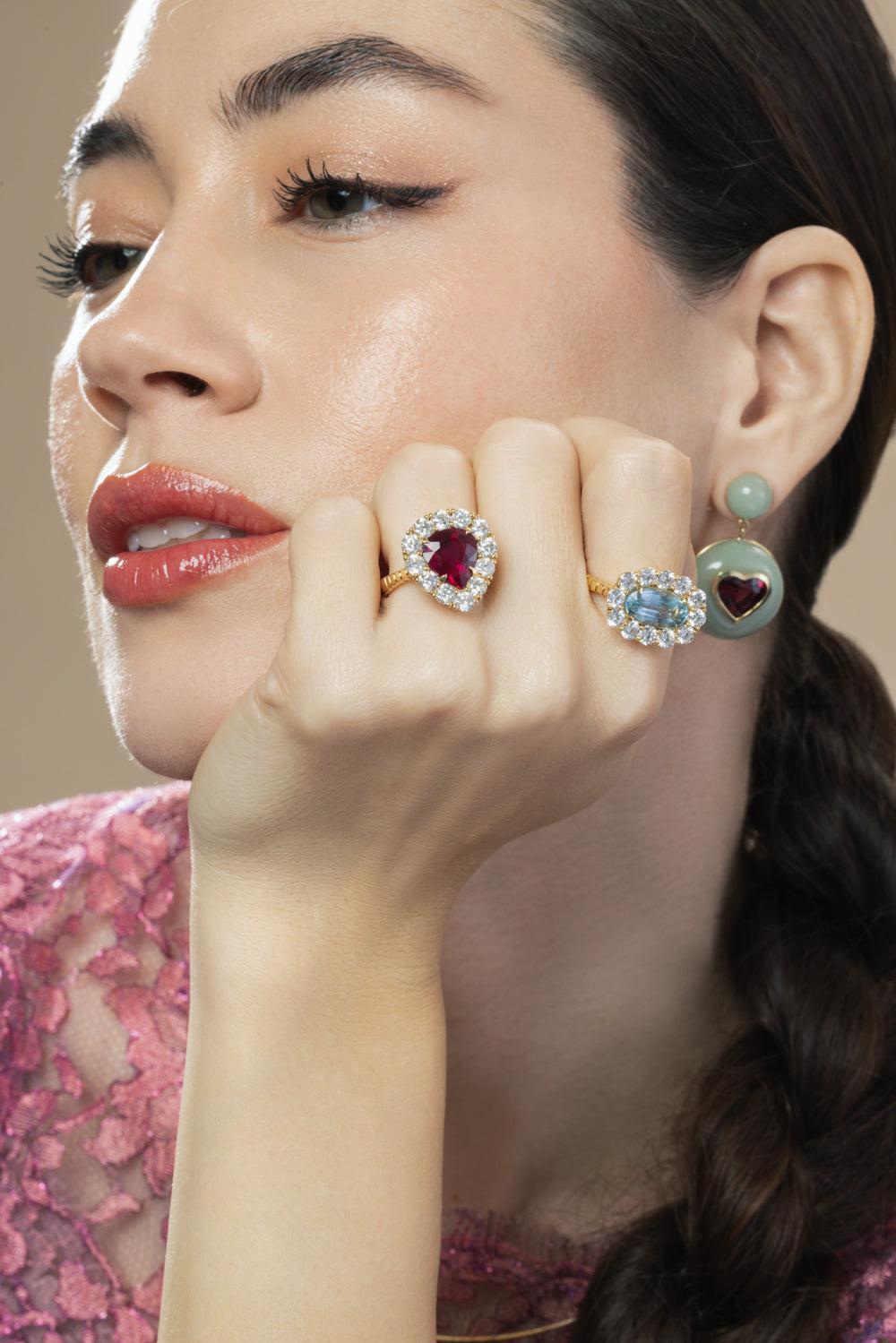 Rubellite Diamond Heirloom Bezel Ring-YELLOW GOLD-6-JEWELRYFINE JEWELRING-RETROUVAI