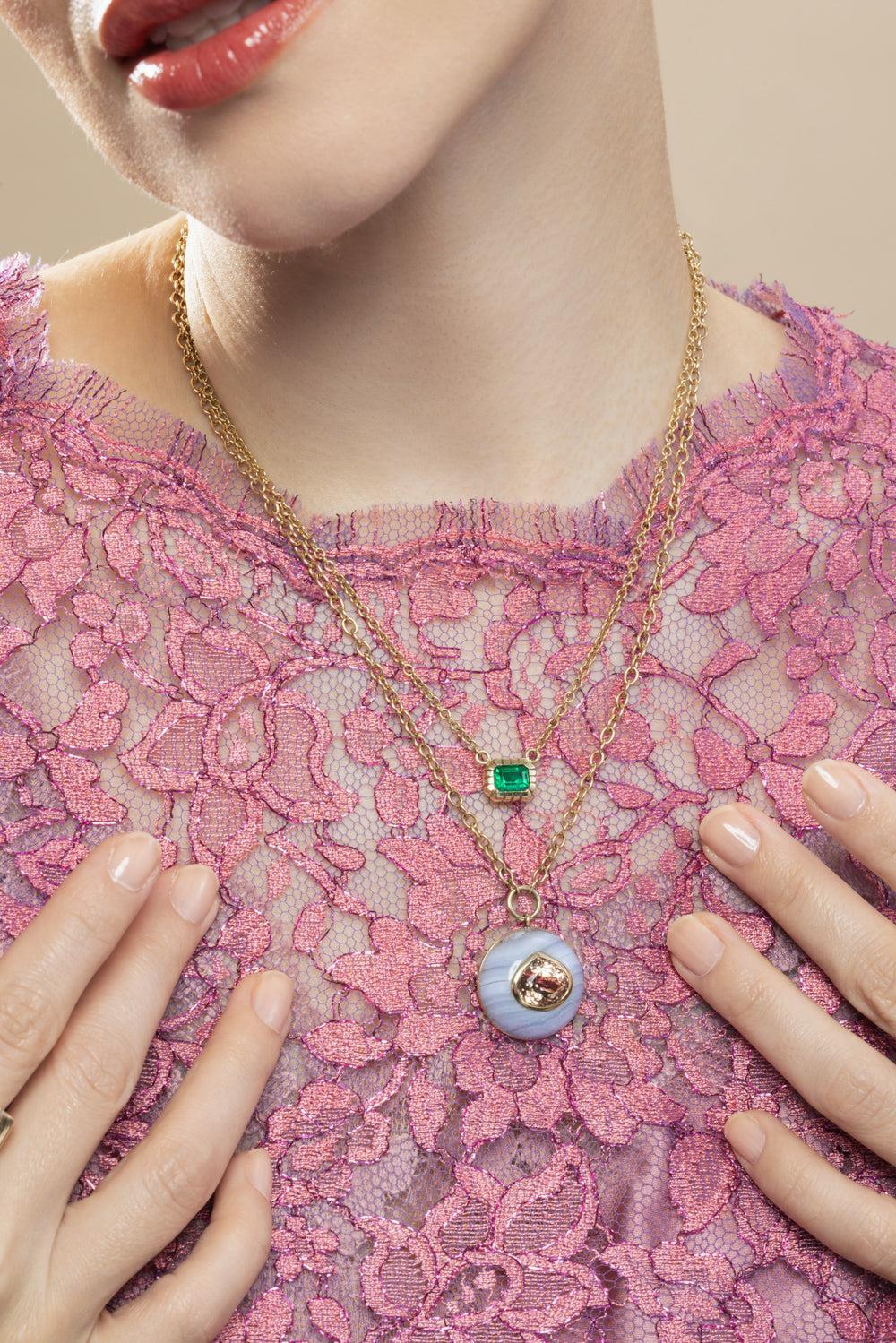 Emerald Bezel Heirloom Necklace-YELLOW GOLD-JEWELRYFINE JEWELNECKLACE O-RETROUVAI
