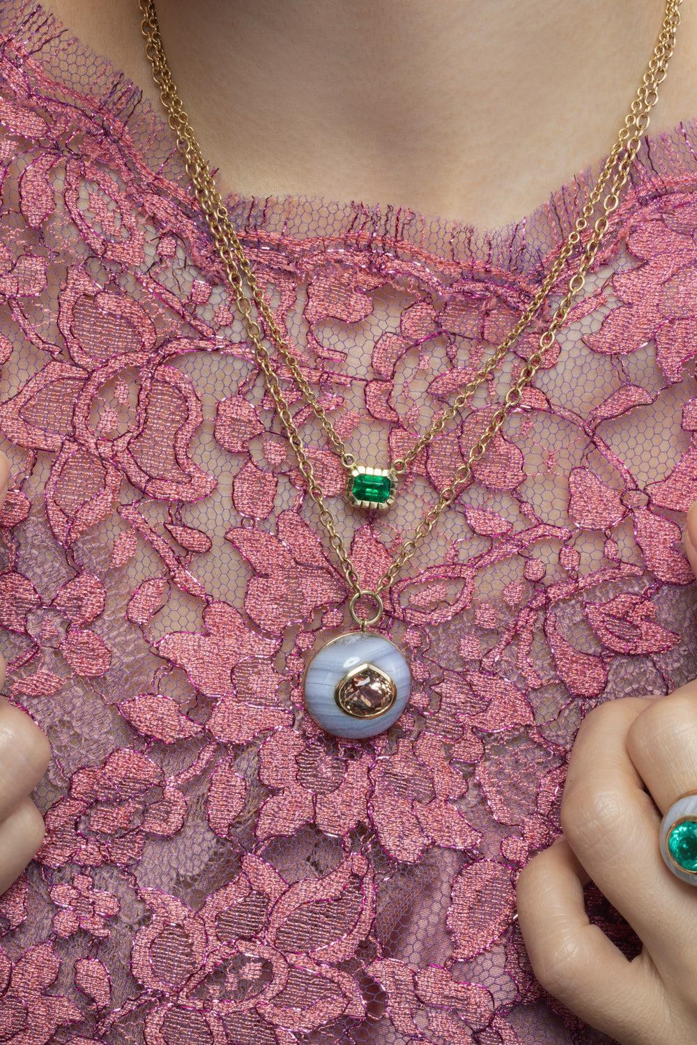 Emerald Bezel Heirloom Necklace-YELLOW GOLD-JEWELRYFINE JEWELNECKLACE O-RETROUVAI