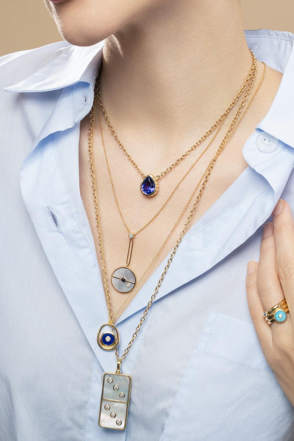 Tanzanite Heirloom Pendant Necklace-YELLOW GOLD-18-JEWELRYFINE JEWELNECKLACE O-RETROUVAI