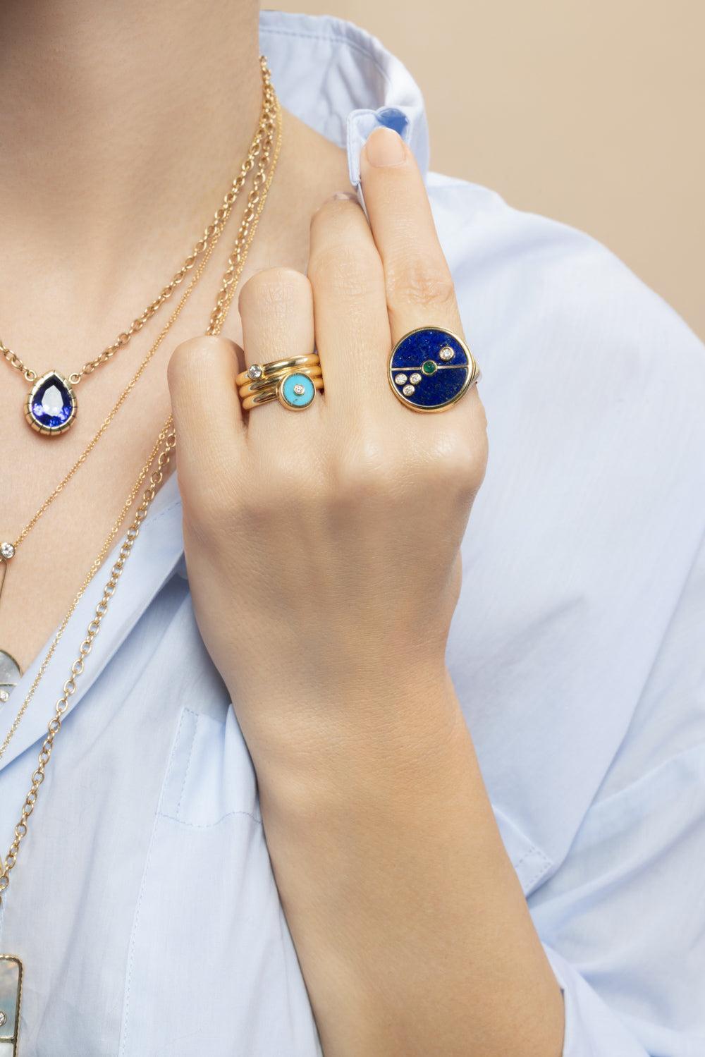 Lapis Emerald Compass Ring-YELLOW GOLD-8-JEWELRYFINE JEWELRING-RETROUVAI