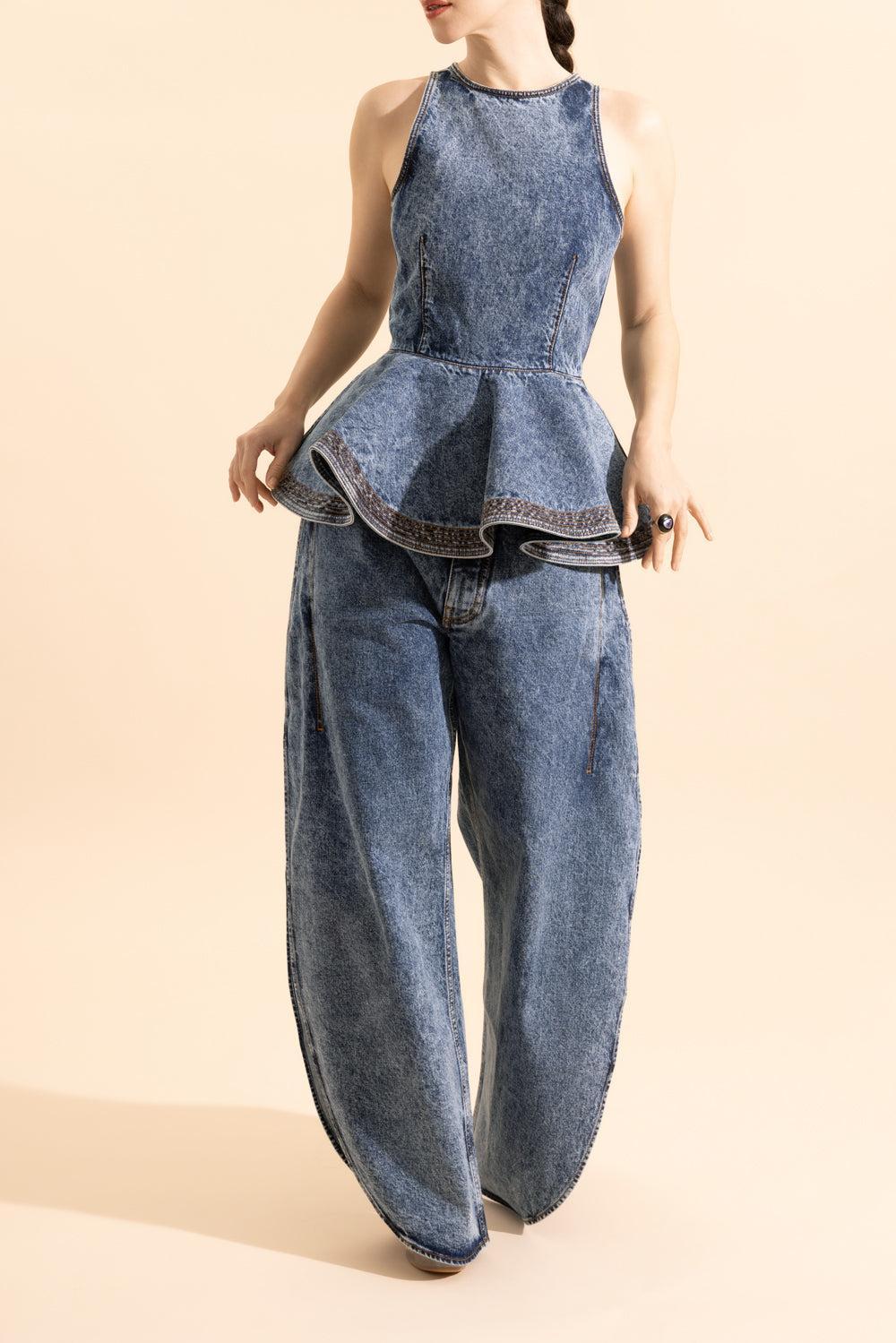 Petal Pants-BLEU-36-CLOTHINGPANTDENIM-ALAÏA
