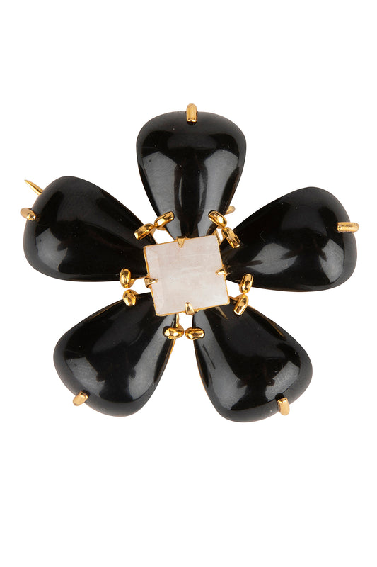 Moonstone Black Agate Claudine Pin Pendant