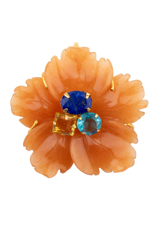 Citrine Topaz Red Flower Pin Pendant