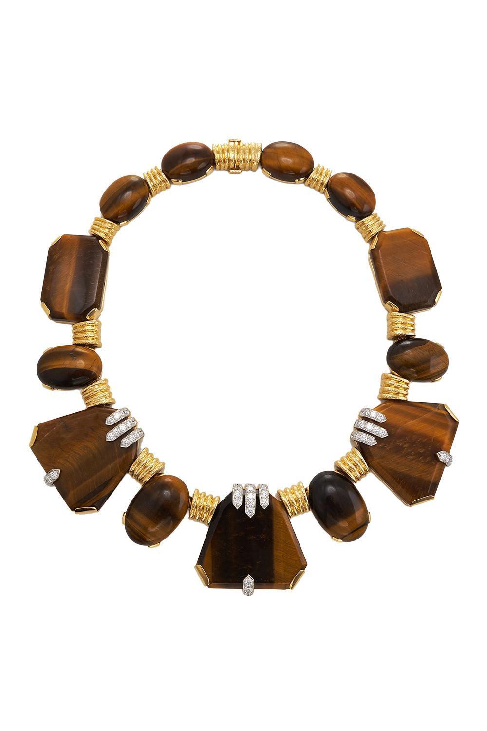 Diamond Tiger Eye Textured Carved Necklace-YELLOW GOLD-JEWELRYFINE JEWELNECKLACE O-DAVID WEBB