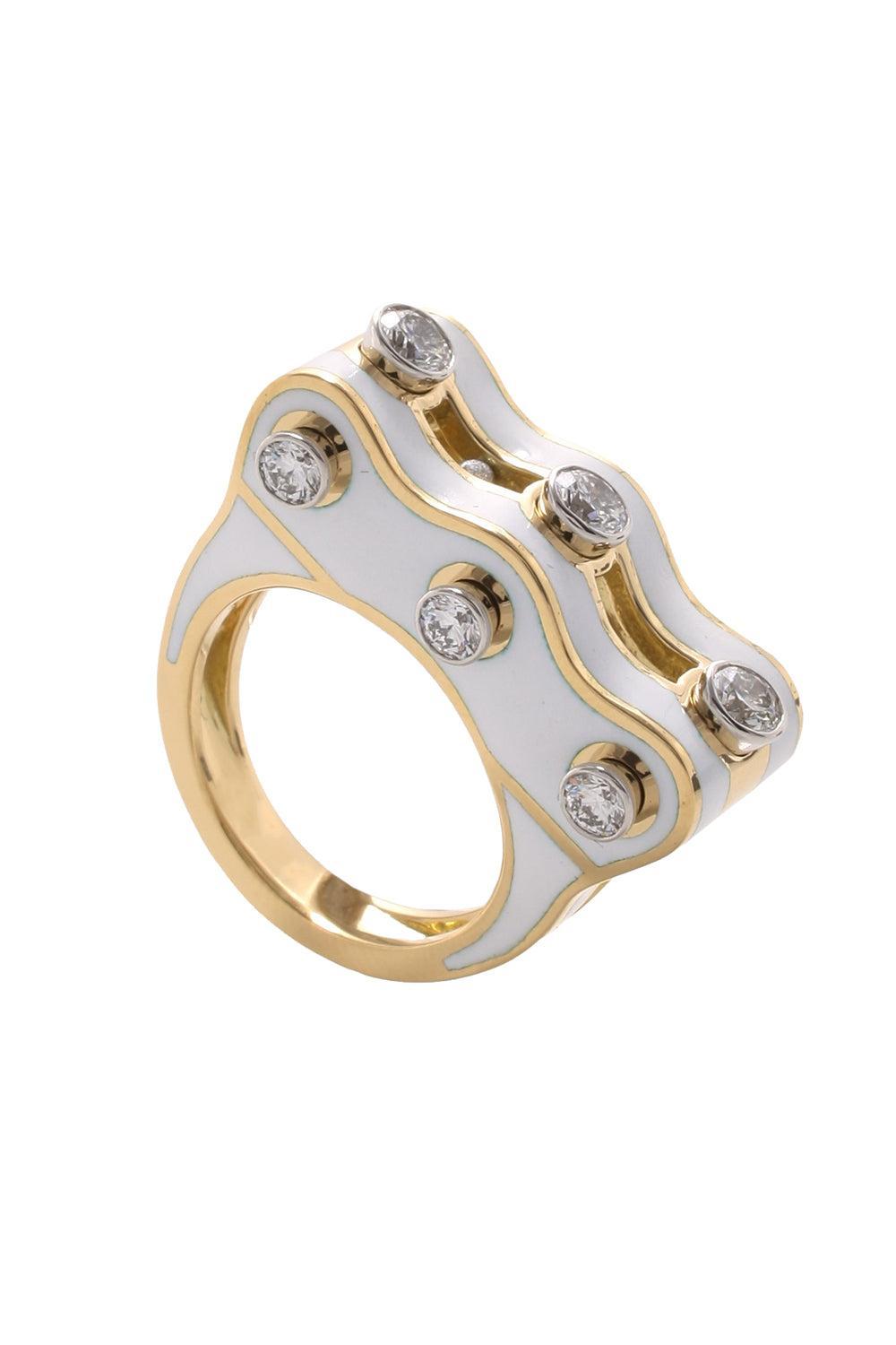Diamond White Wave Studlette Ring-YELLOW GOLD-6.25-JEWELRYFINE JEWELRING-DAVID WEBB