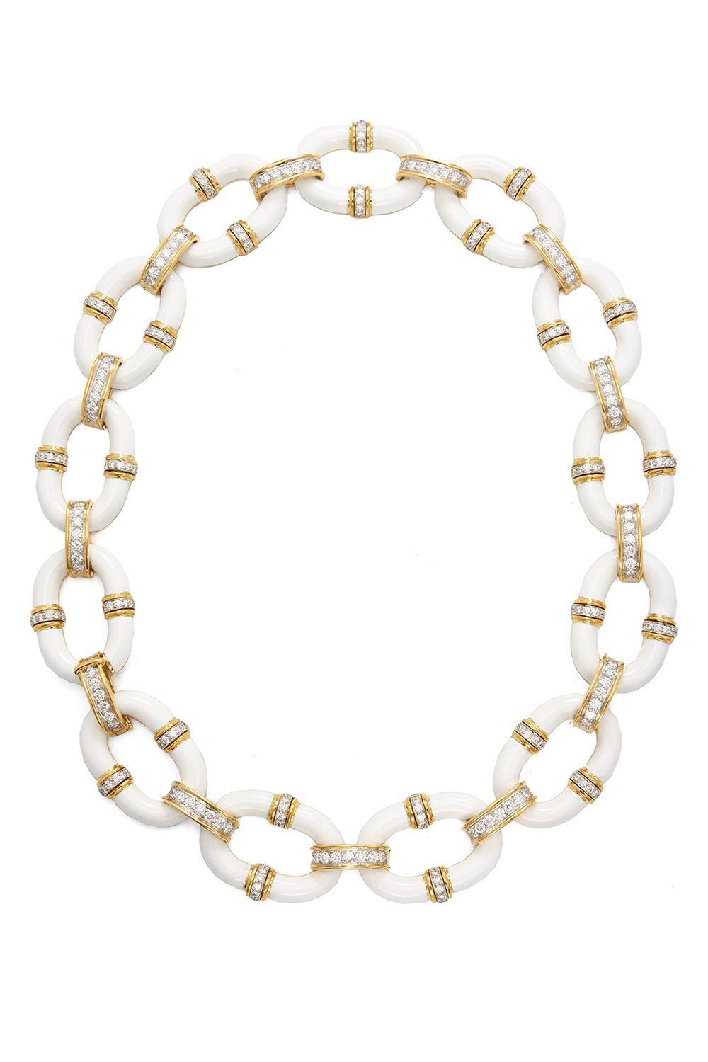 Diamond White Oval Link Necklace-YELLOW GOLD-JEWELRYFINE JEWELNECKLACE O-DAVID WEBB