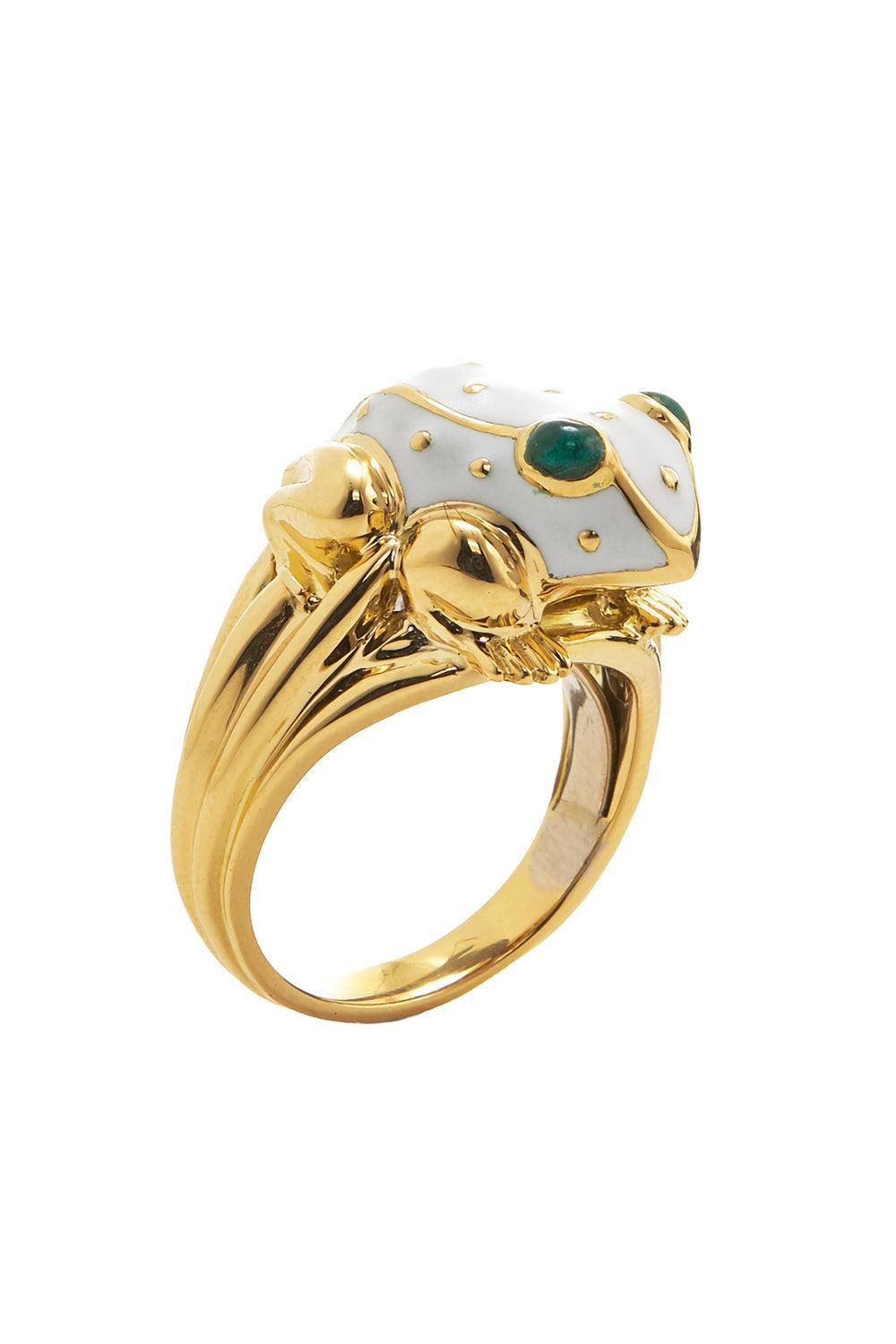 White Green Baby Frog Ring-YELLOW GOLD-6.25-JEWELRYFINE JEWELRING-DAVID WEBB