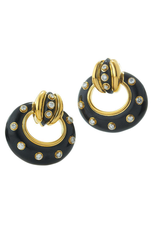 Diamond Stud Doorknocker Earrings-YELLOW GOLD-JEWELRYFINE JEWELEARRING-DAVID WEBB