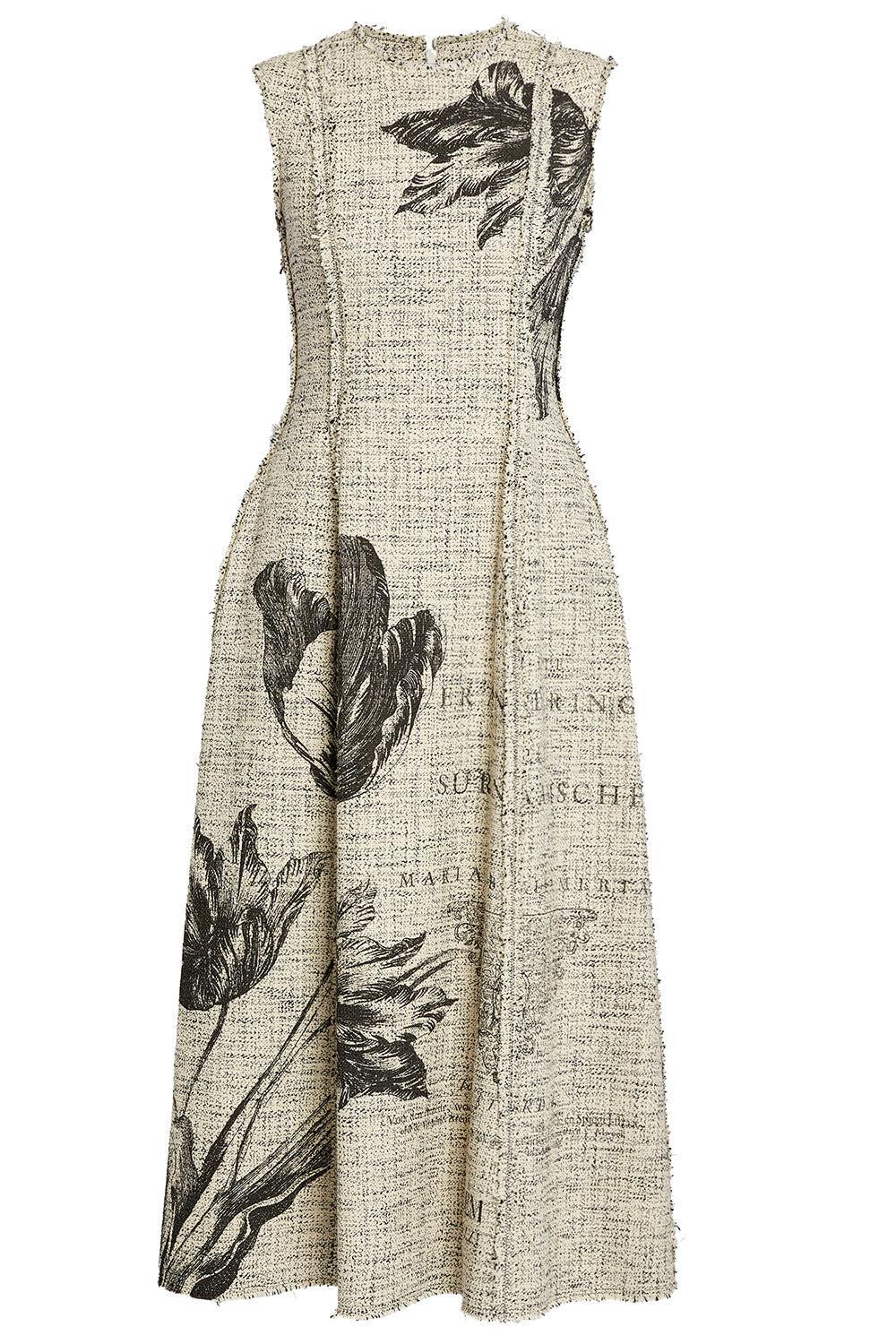 Floral Print Tweed Sleeveless Midi Dress-BOTANALA-4-CLOTHINGDRESSCOCKTAIL-ERDEM