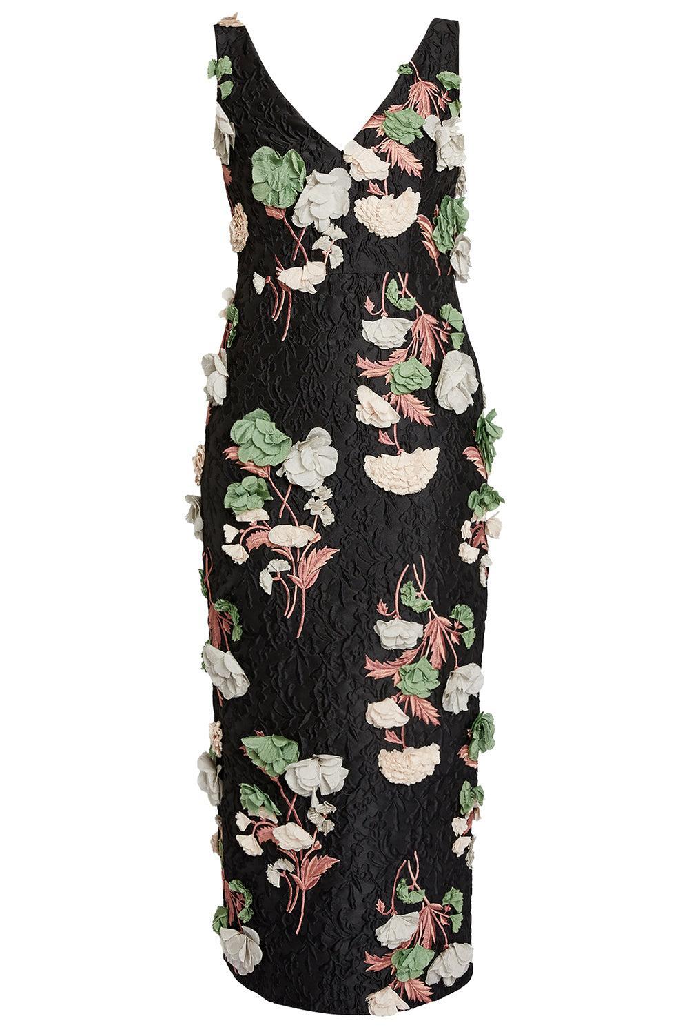 Sleeveless 3D Floral Cocktail Dress-BLACK-4-CLOTHINGDRESSCOCKTAIL-ERDEM