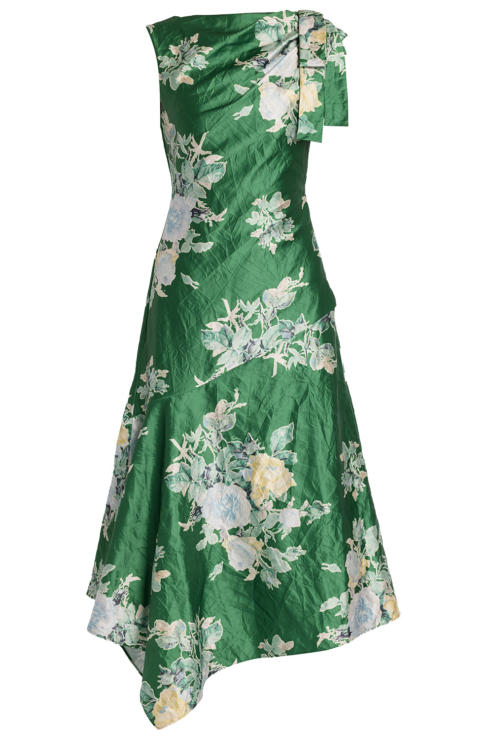 Floral Textured Satin Asymmetric Gown
