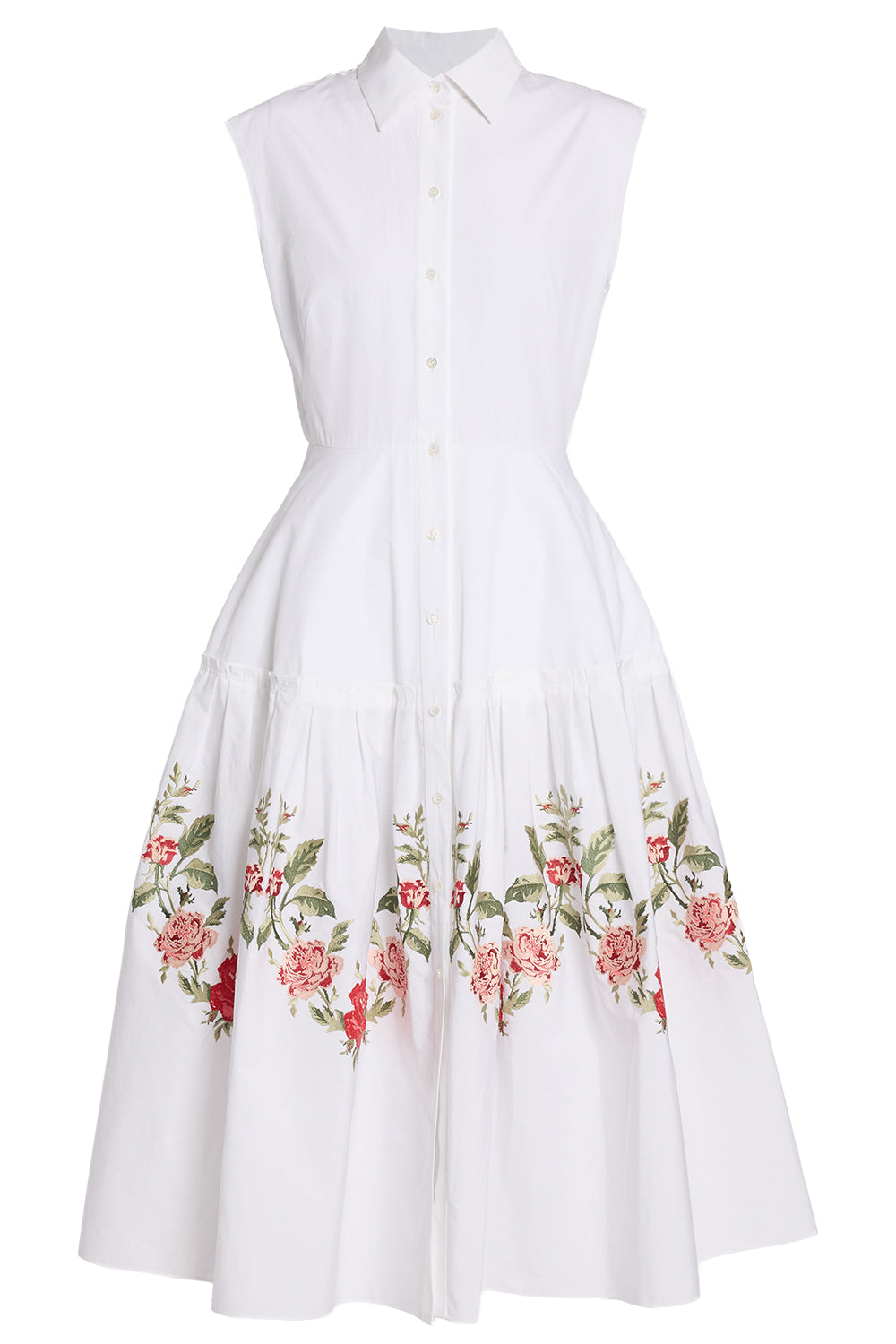 Embroidered Poplin Sleeveless Midi Dress