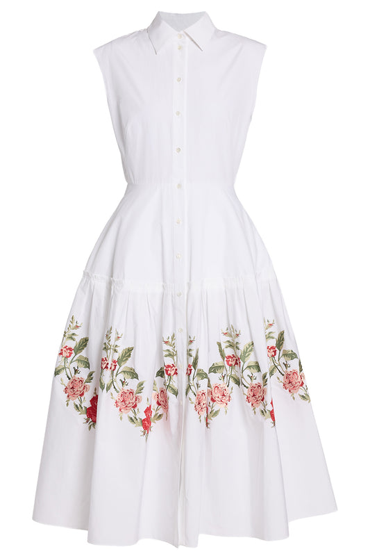 Embroidered Poplin Sleeveless Midi Dress