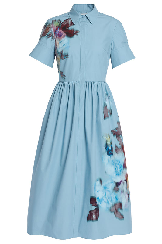 Floral Poplin Short Sleeve Maxi Dress