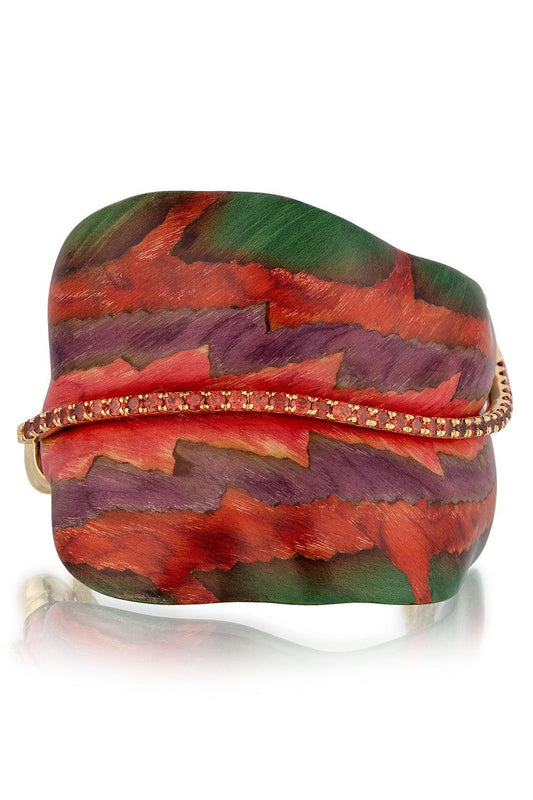Spessartite Purple Green Leaf Marquetry Bracelet-YELLOW GOLD-JEWELRYFINE JEWELBRACELET O-SILVIA FURMANOVICH