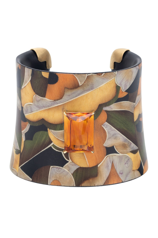 Citrine Floral Marquetry Cuff Bracelet