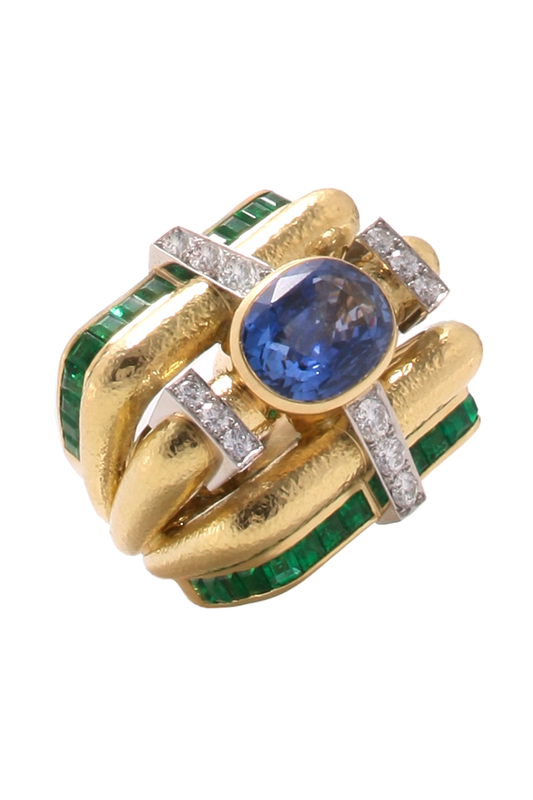Sapphire Emerald Diamond Couture Ring-YELLOW GOLD-7.5-JEWELRYFINE JEWELRING-DAVID WEBB