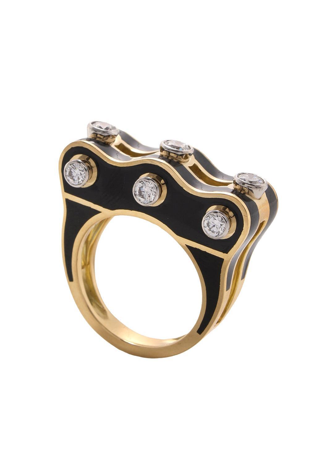 Diamond Black Wave Studlette Ring-YELLOW GOLD-6.5-JEWELRYFINE JEWELRING-DAVID WEBB