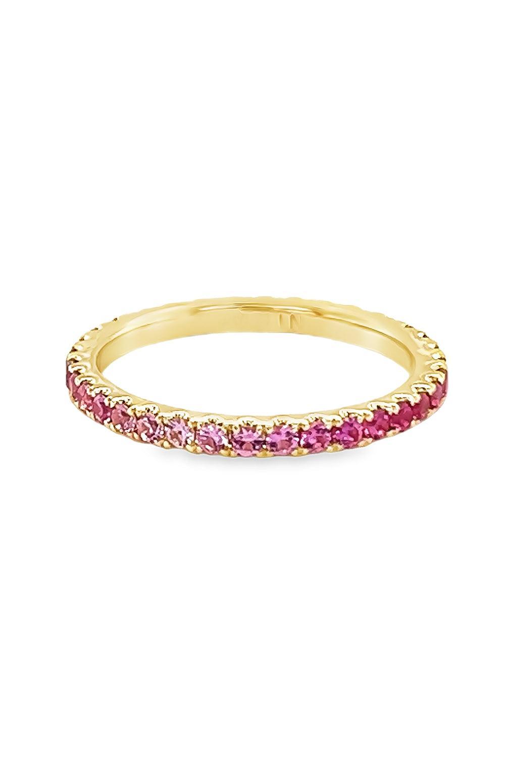 Pink Sapphire Ombre Skinny Band Ring-YELLOW GOLD-5.5-JEWELRYFINE JEWELRING-LISA NIK