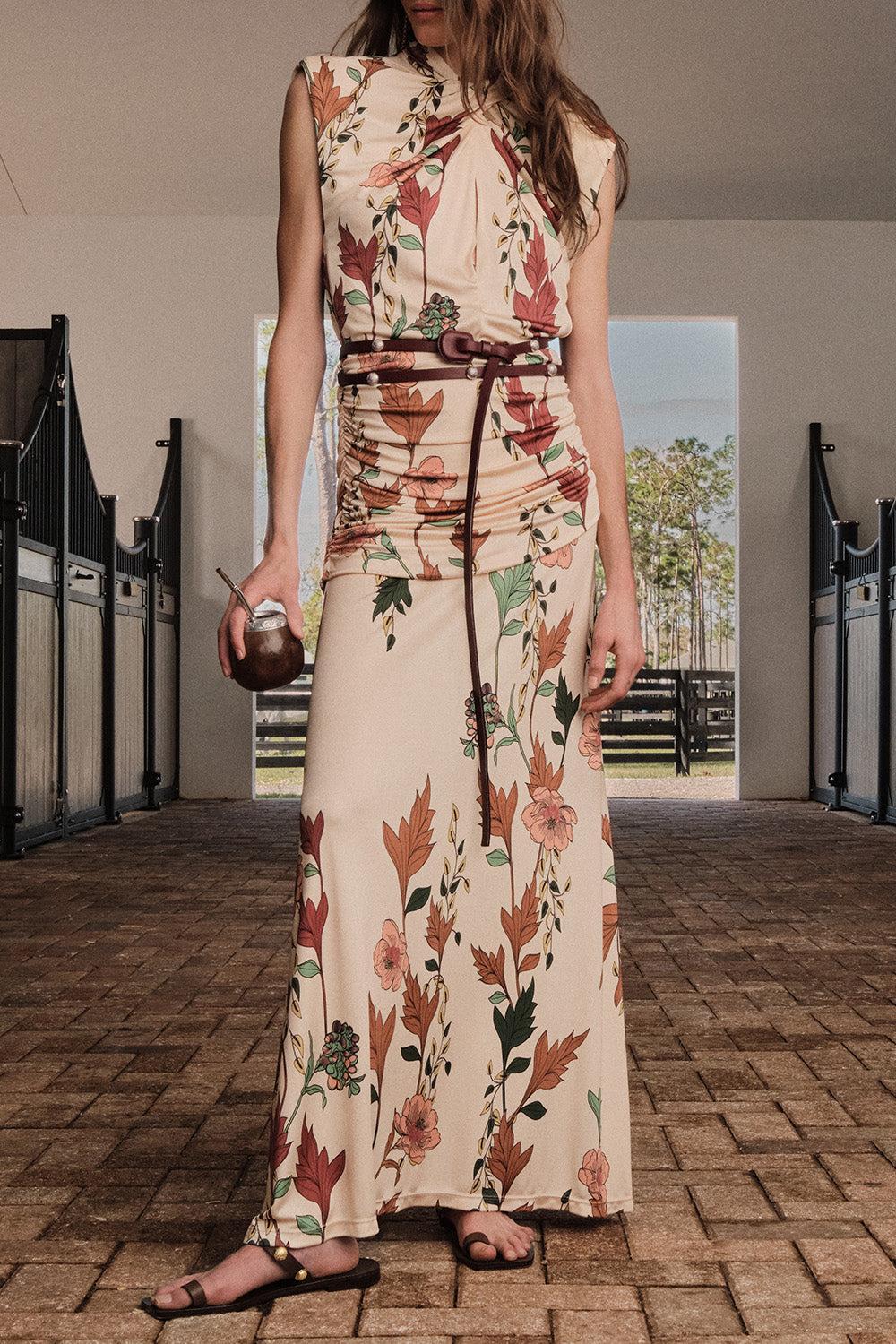Hibiscus Compass Ankle Dress-CREAM-2-CLOTHINGDRESSCASUAL-JOHANNA ORTIZ