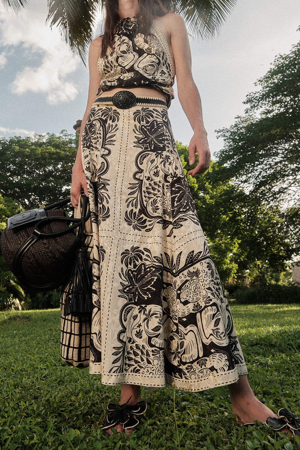 Encanto De Isla Ankle Skirt - Ecru Black