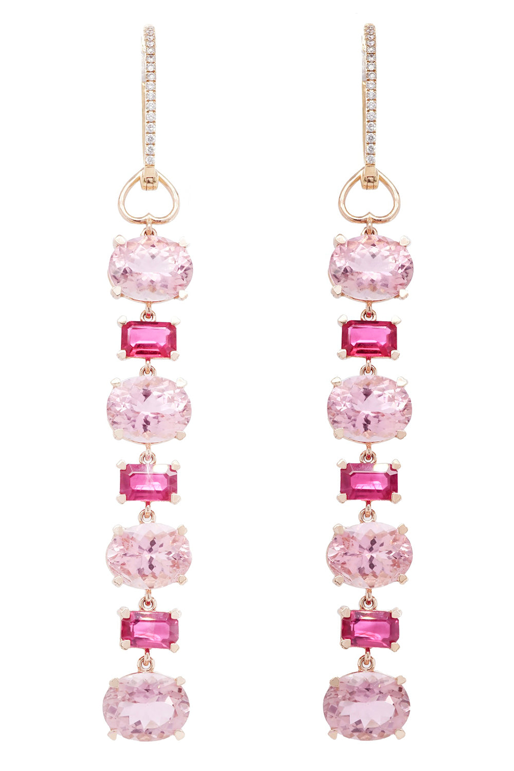 Pink Tourmaline Ruby Diamond Drop Earrrings