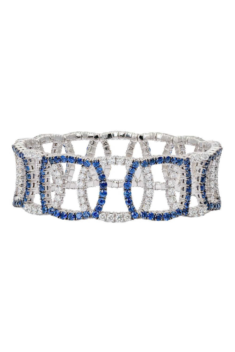 Blue Sapphire Diamond Overlap Stretch Bracelet-WHITE GOLD-JEWELRYFINE JEWELBRACELET O-ZYDO