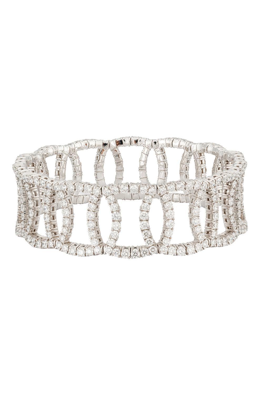 Diamond Wide Overlap Stretch Bracelet-WHITE GOLD-JEWELRYFINE JEWELBRACELET O-ZYDO