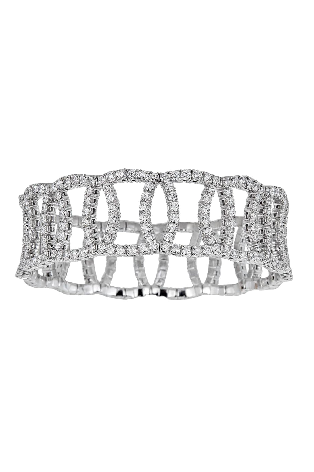 Diamond Overlap Stretch Bracelet-WHITE GOLD-JEWELRYFINE JEWELBRACELET O-ZYDO