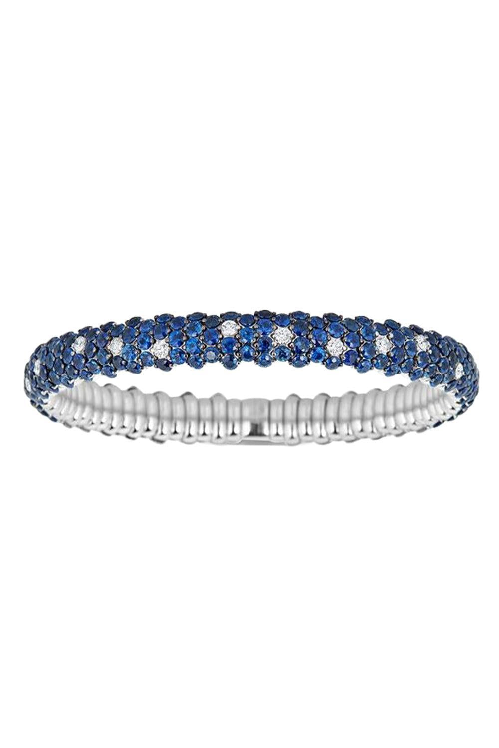 Blue Sapphire Diamond Dome Stretch Bracelet-WHITE GOLD-JEWELRYFINE JEWELBRACELET O-ZYDO