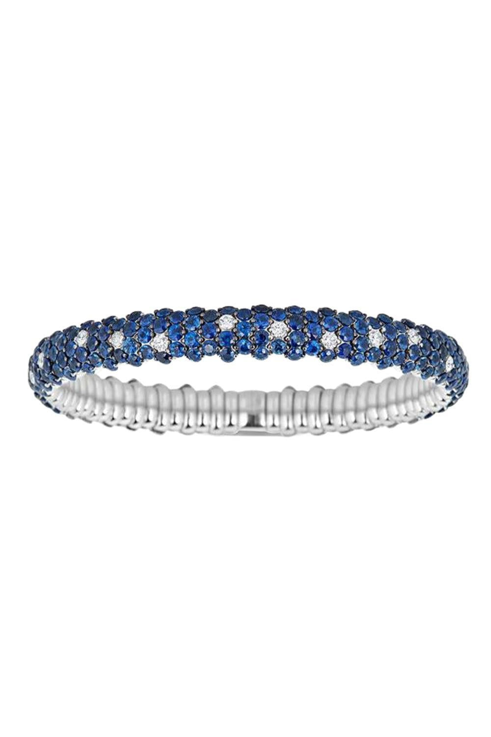 Blue Sapphire Diamond Stretch Bracelet-WHITE GOLD-JEWELRYFINE JEWELBRACELET O-ZYDO
