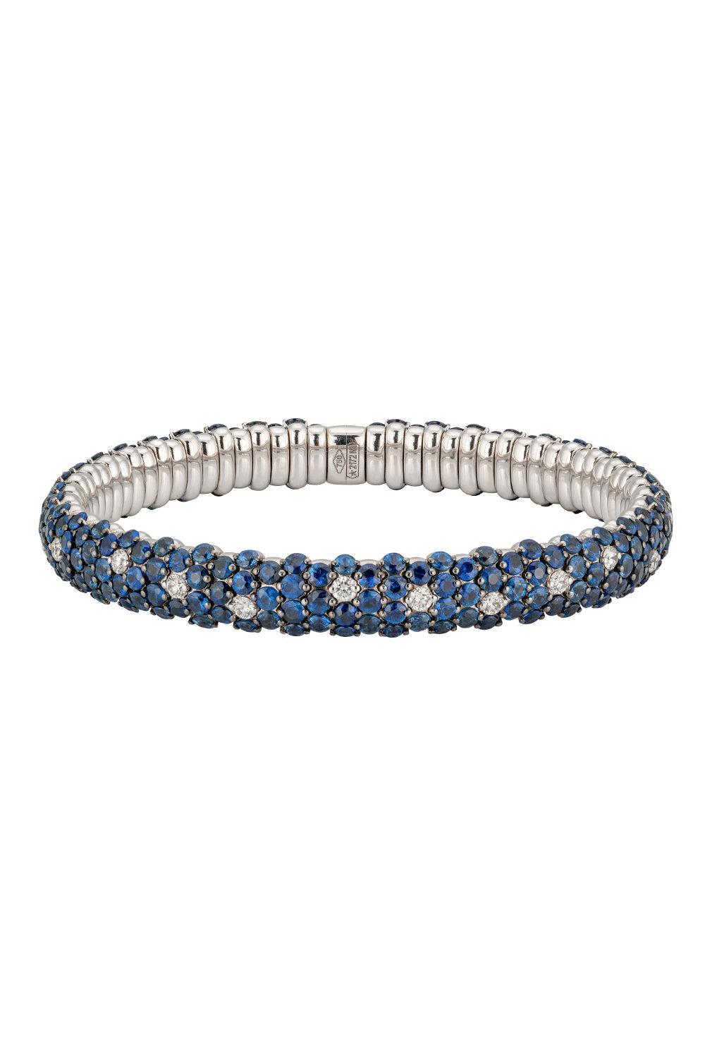 Blue Sapphire Diamond Stretch Bracelet-WHITE GOLD-JEWELRYFINE JEWELBRACELET O-ZYDO