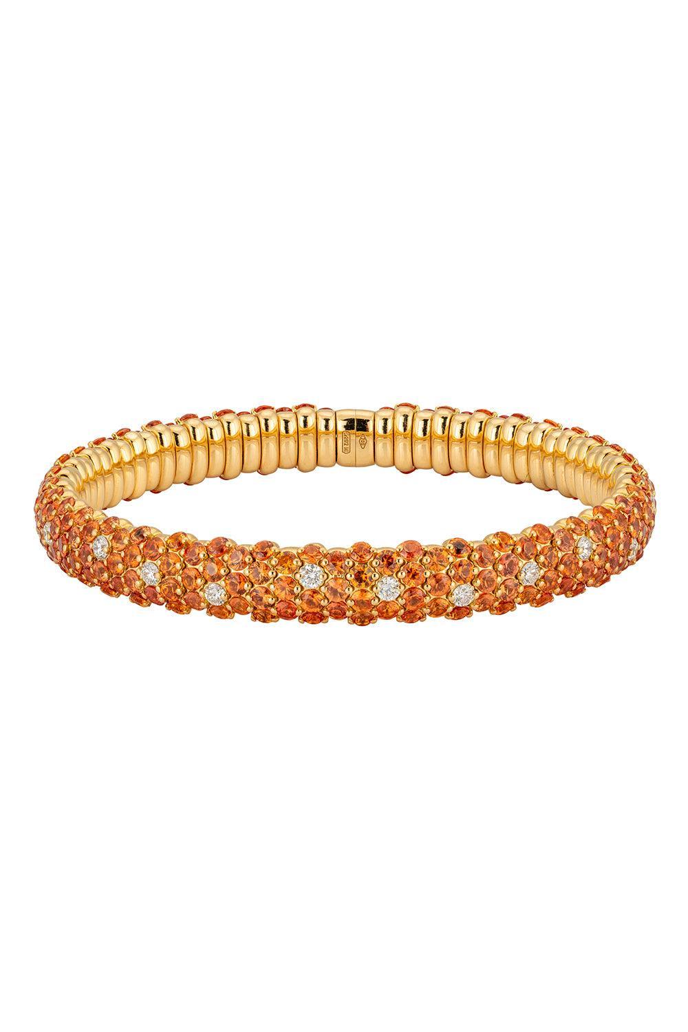 Orange Sapphire Diamond Dome Stretch Bracelet-YELLOW GOLD-JEWELRYFINE JEWELBRACELET O-ZYDO