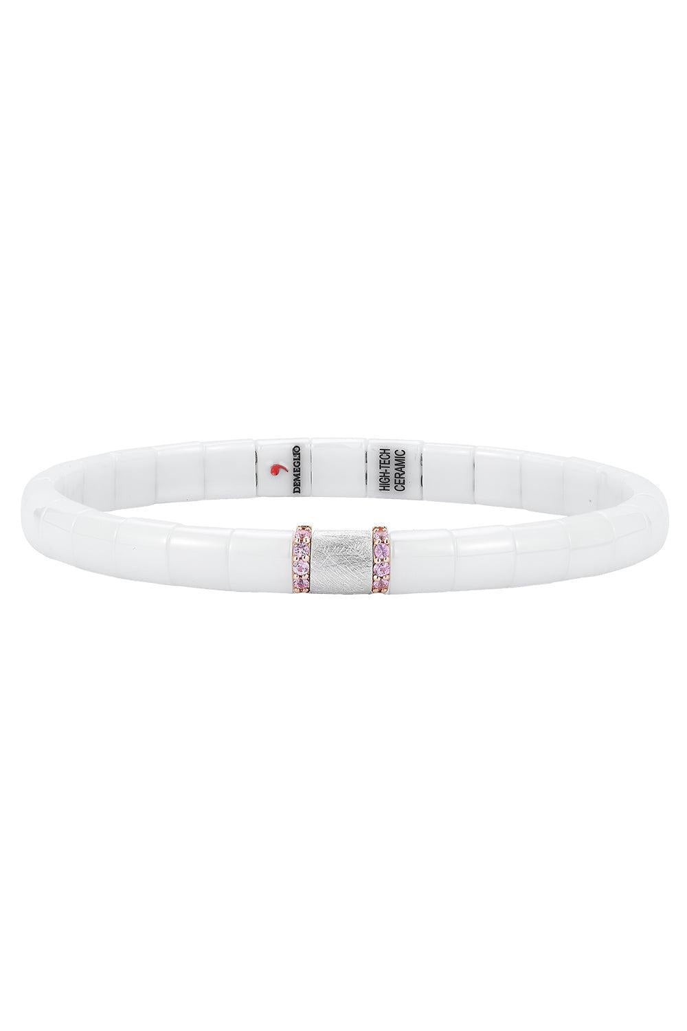 Pink Sapphire Matte White Stretch Bracelet-WHITE GOLD-JEWELRYFINE JEWELBRACELET O-ROBERTO DEMEGLIO
