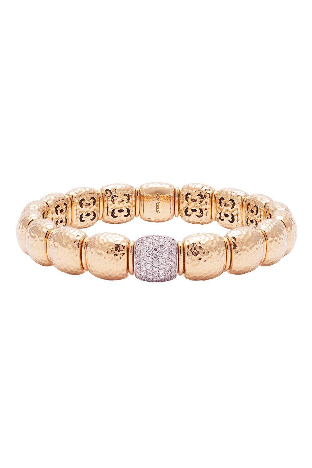 Diamond Hammered Stretch Bracelet - Yellow Gold-YELLOW GOLD-JEWELRYFINE JEWELBRACELET O-ZYDO