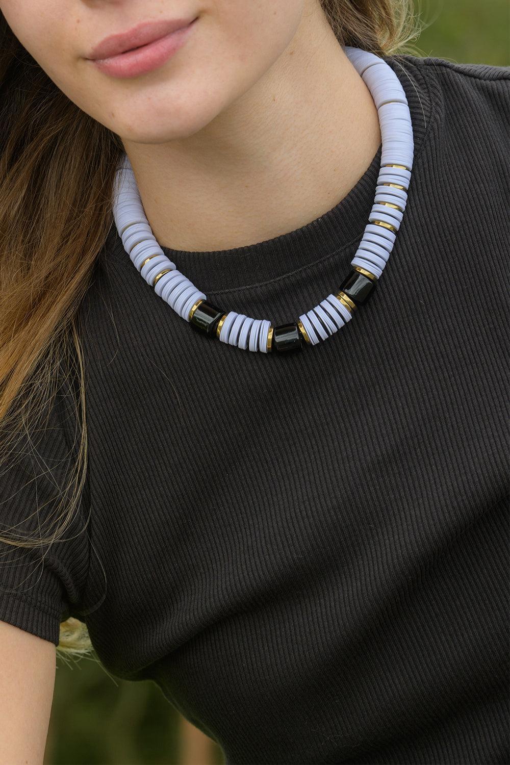 Jaipur White Three Glass Beaded Necklace-WHITE/BLACK-JEWELRYBOUTIQUENECKLACE O-HIJAS DE PUKA