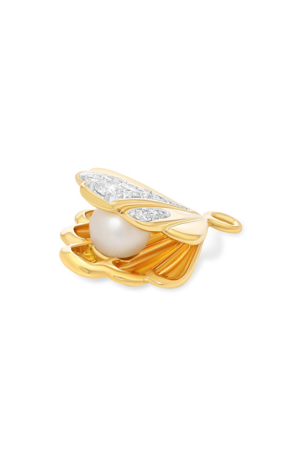 Diamond Petite Sea Shell Charm-YELLOW GOLD-JEWELRYFINE JEWELPENDANT-SARA WEINSTOCK