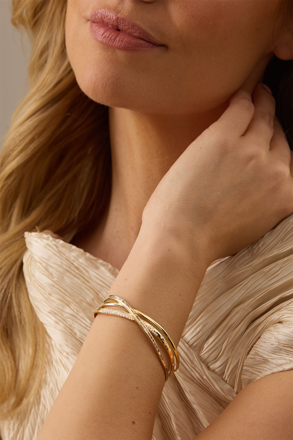 Diamond Crossover Bangle Cuff Bracelet