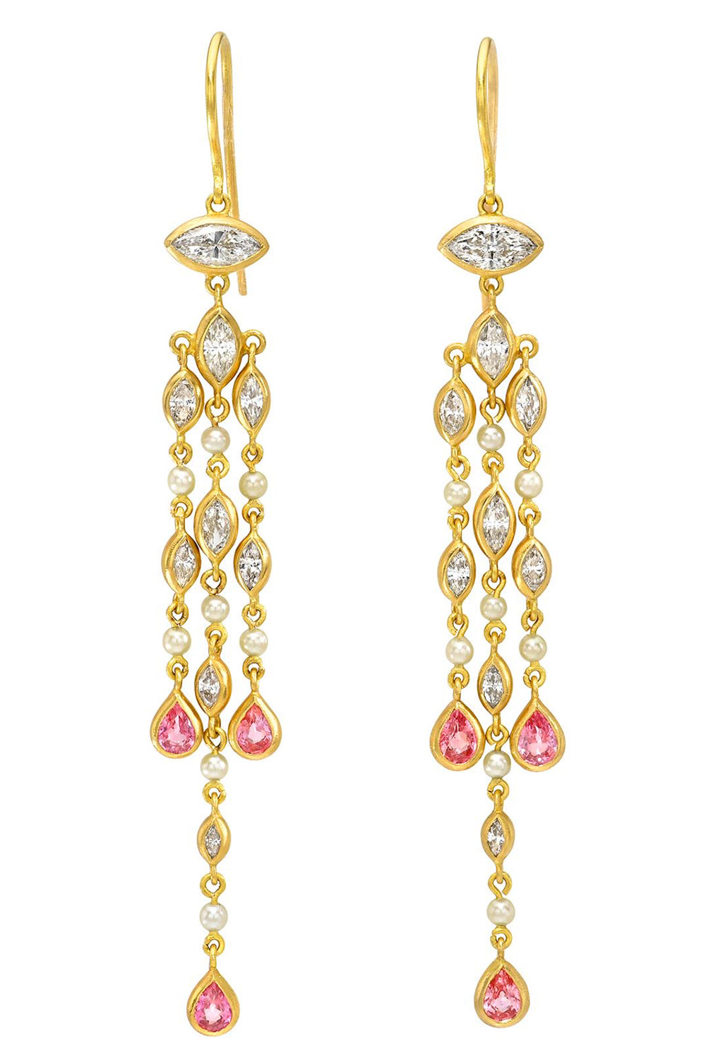 Pink Sapphire Diamond Pearl Drop Earrings