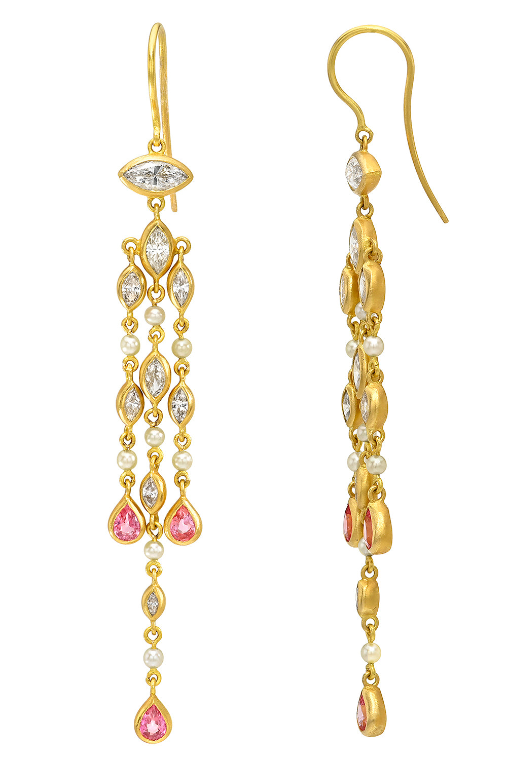 Pink Sapphire Diamond Pearl Drop Earrings