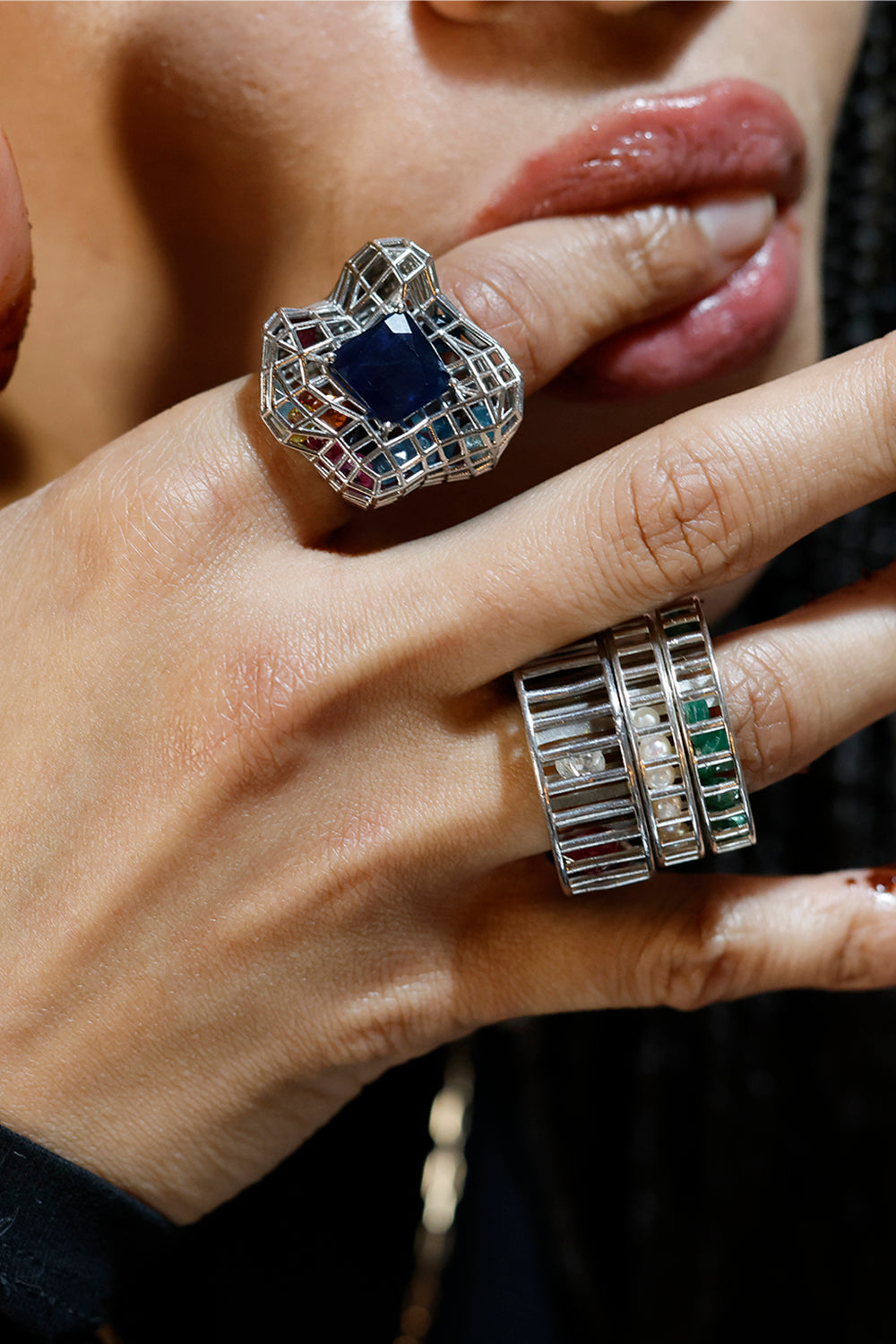 Blue Sapphire Cagey Distorted Ring