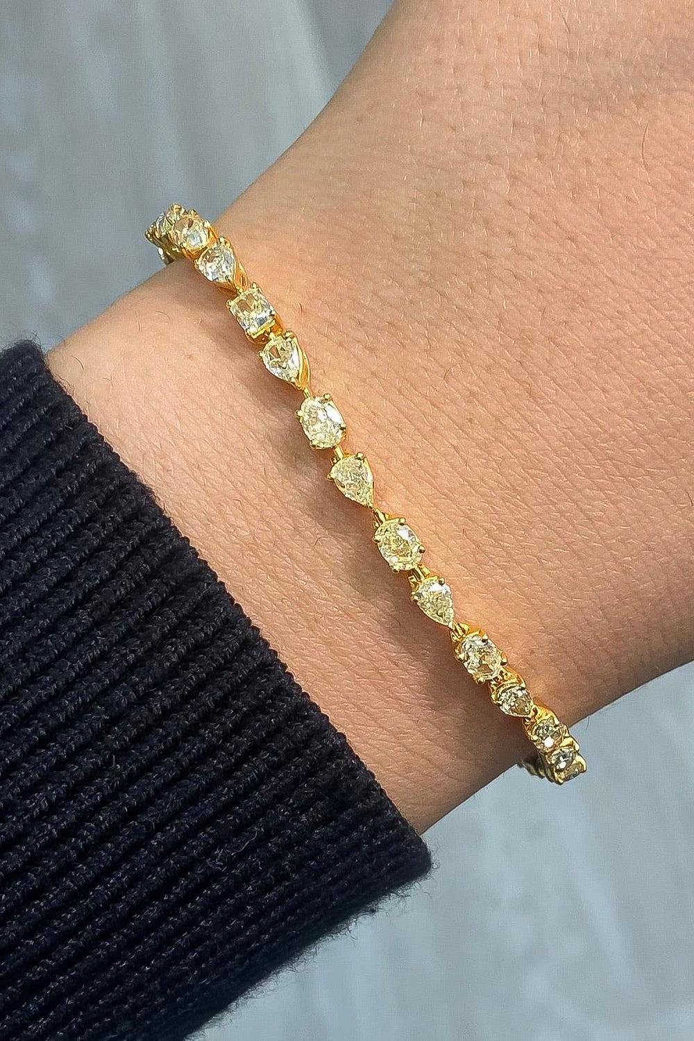 Mixed Yellow Diamond Tennis Bracelet-YELLOW GOLD-JEWELRYFINE JEWELBRACELET O-RARE COLORS BY NAMDAR